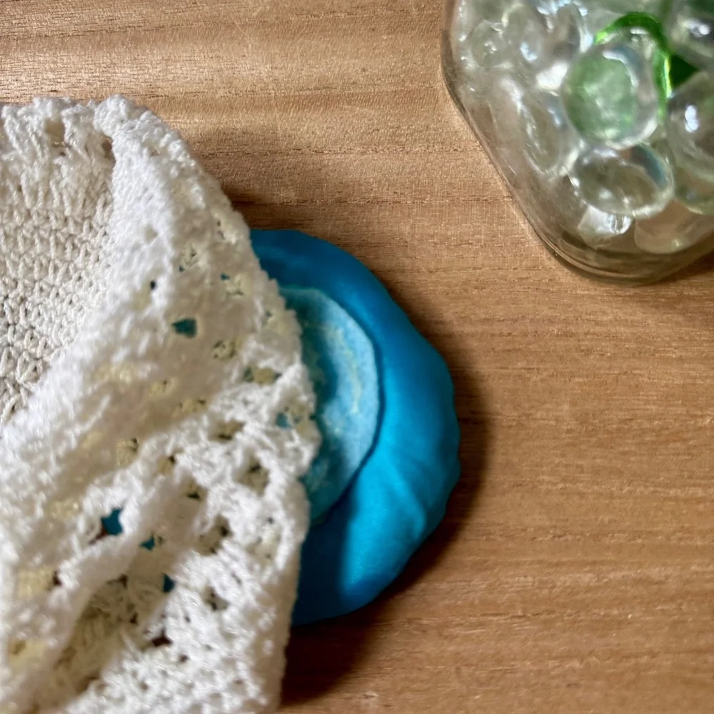 White‎ Crochet Baby Hat With Multicolor Satin Flower Appliqué